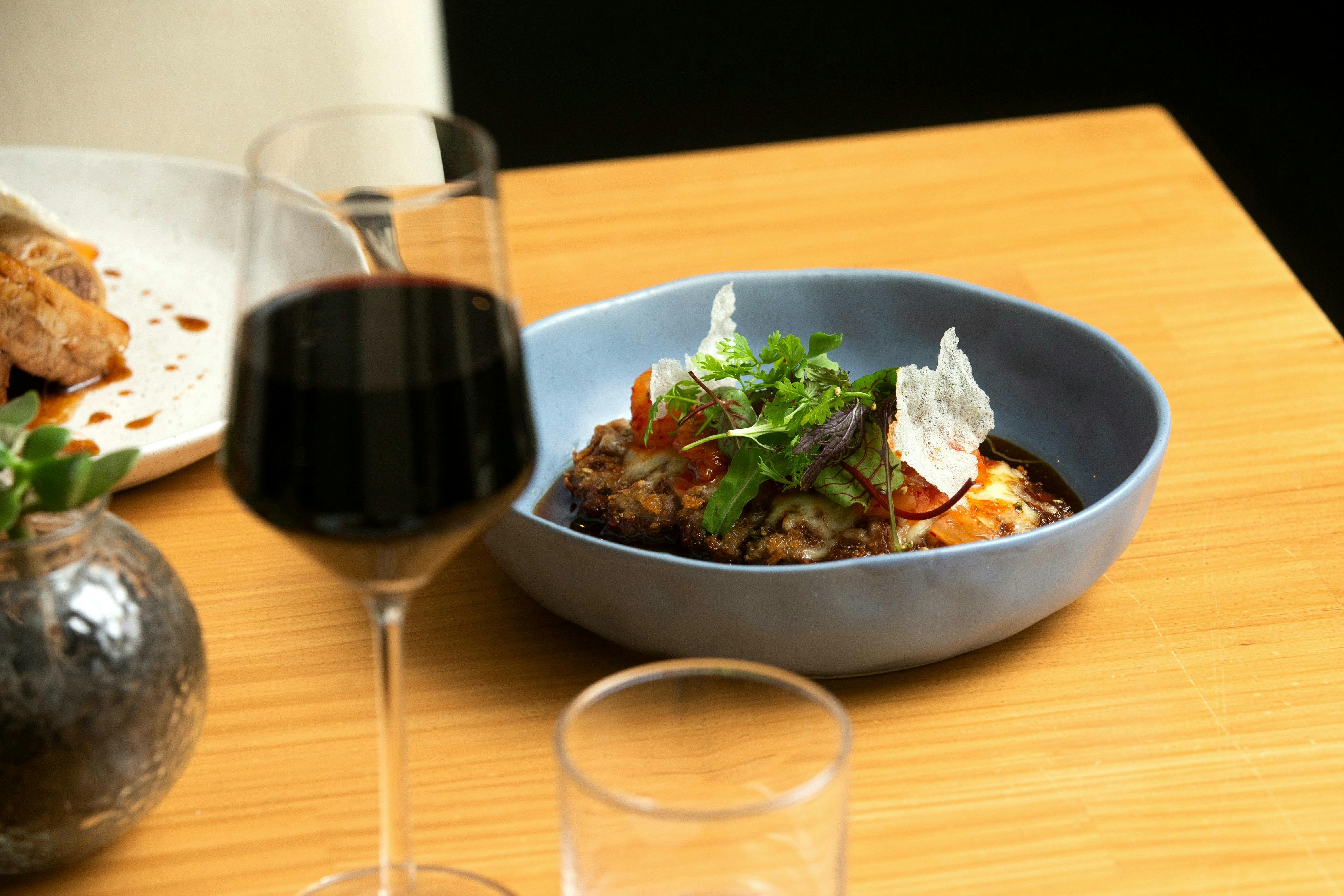 Wagyu beef, Pineapple and Kimchi salsa, cheese, Smoked Korean BBQ Sauce