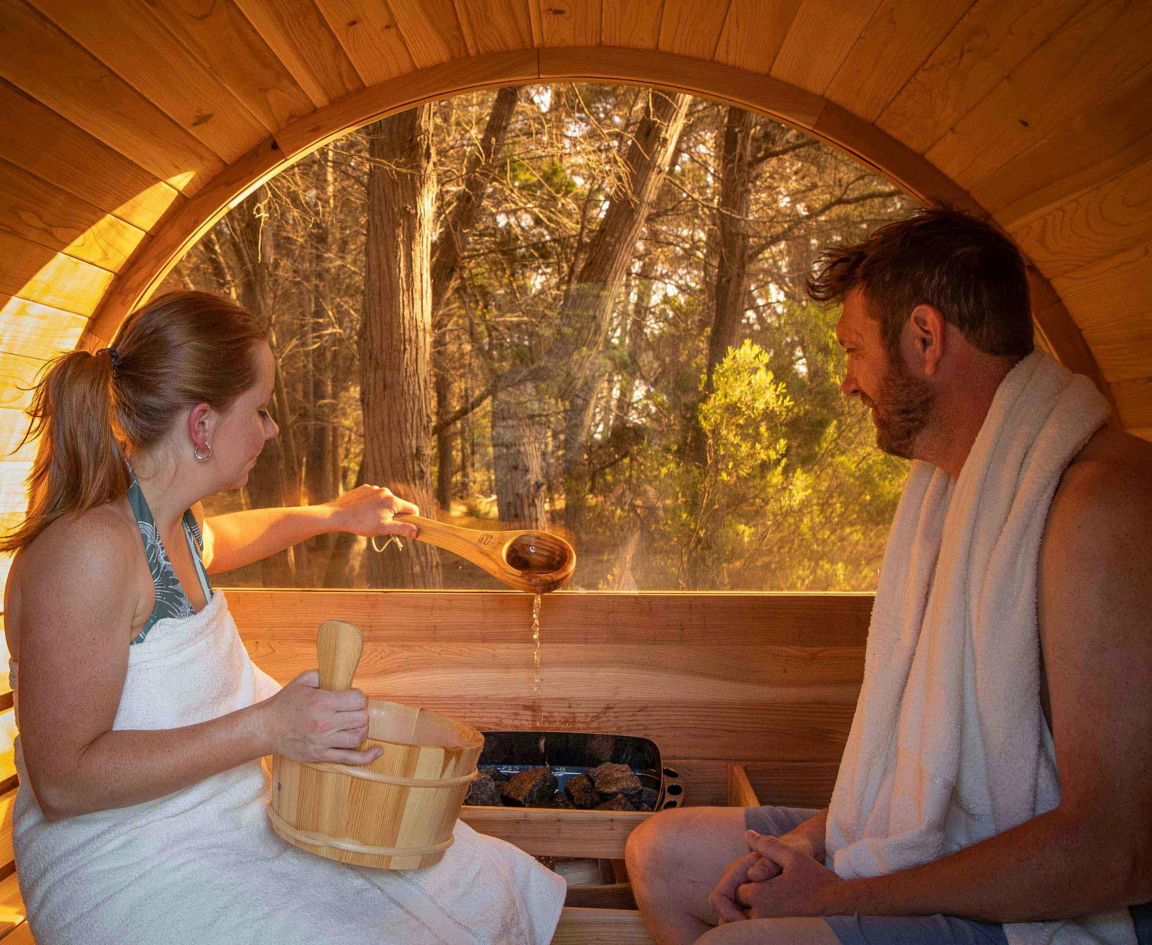 Steam sauna as part of sensory forest flow at island alive