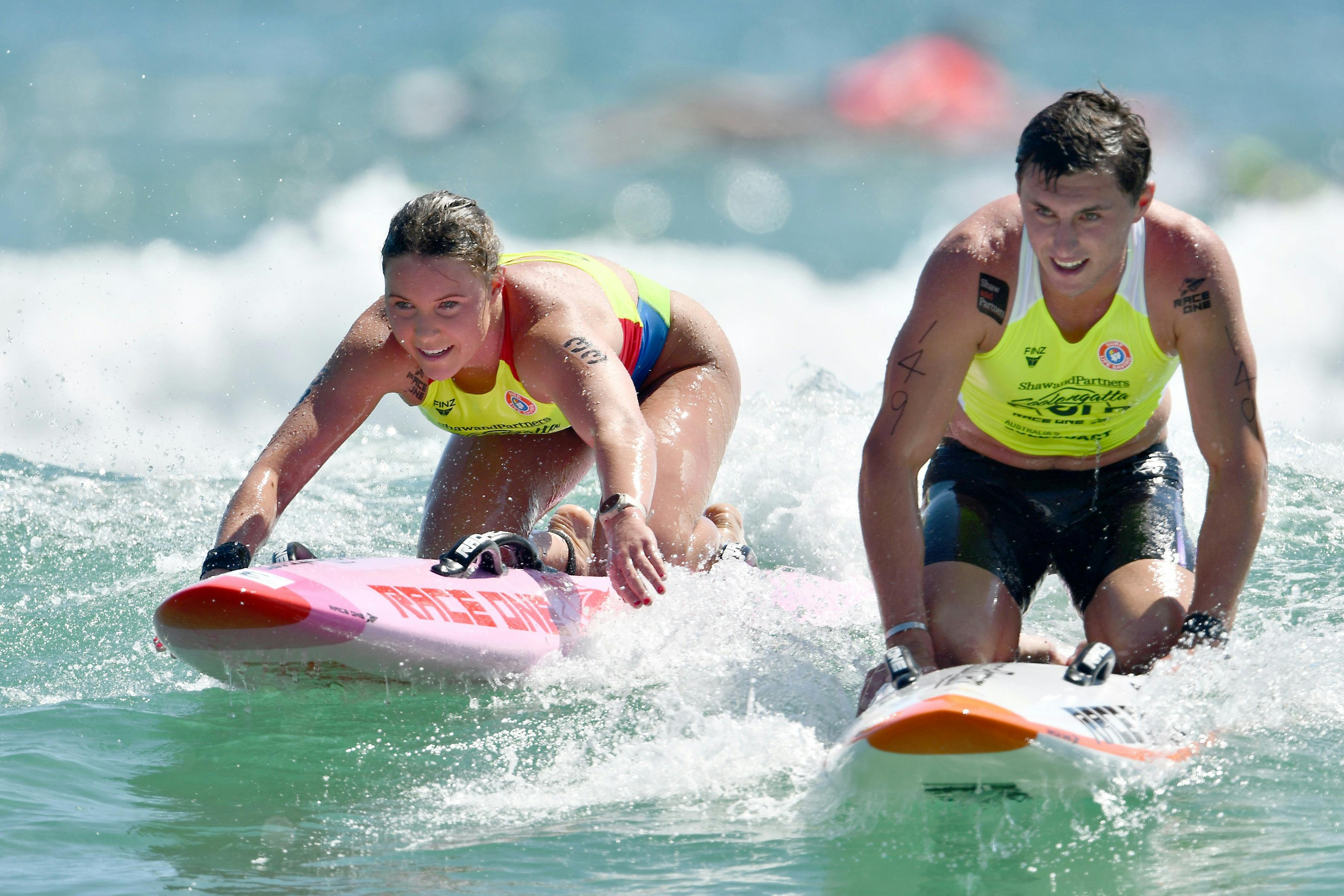 Piper Harrison catches a wave during the 2024 Shaw and Partners Coolangatta Gold Board race
