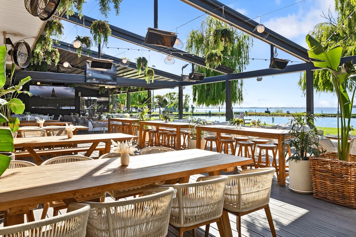 The  outdoor deck has easy access to bars, coffee shop, restaurants, sports lounge and more!