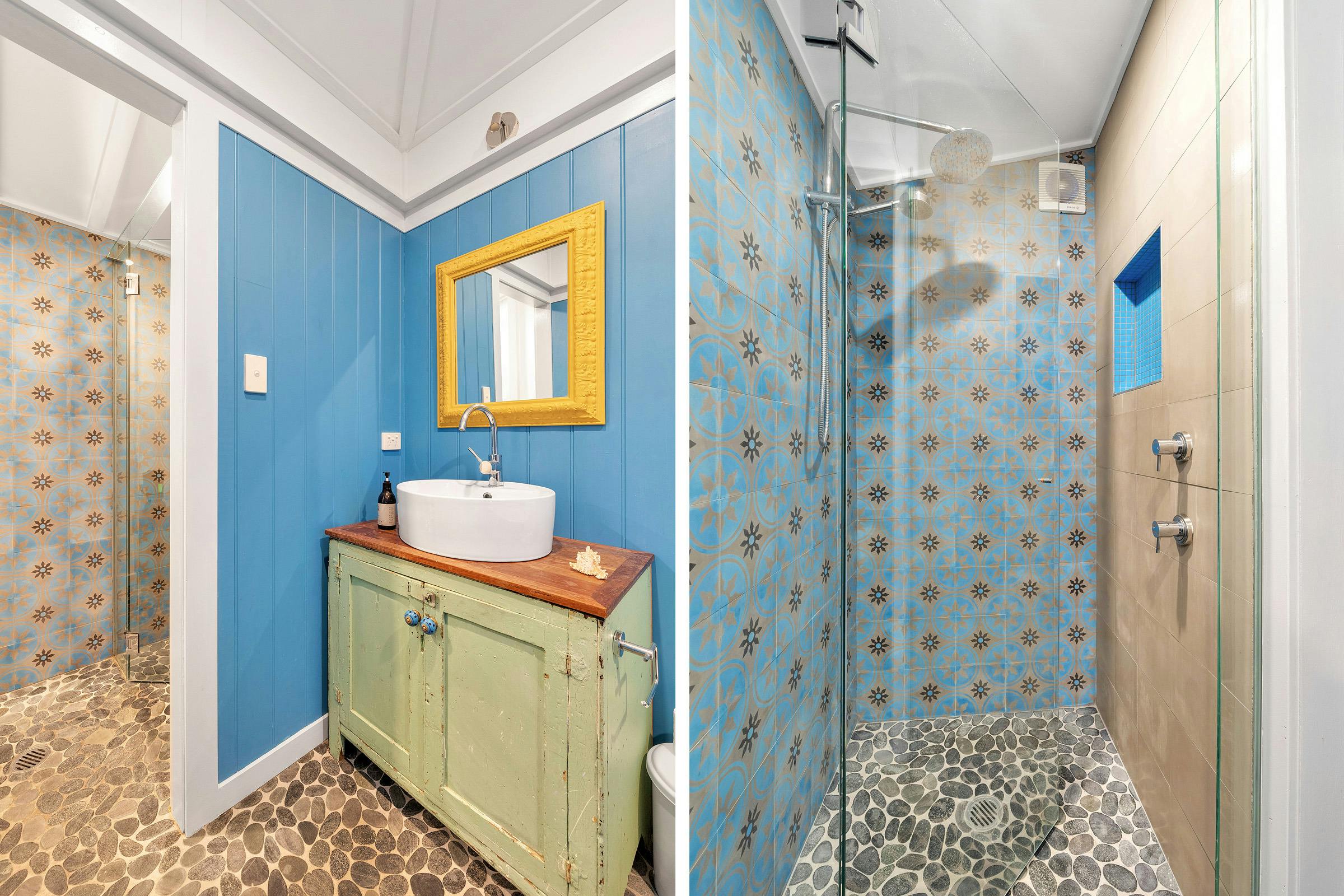 Bathroom & shower with designer cement tiles