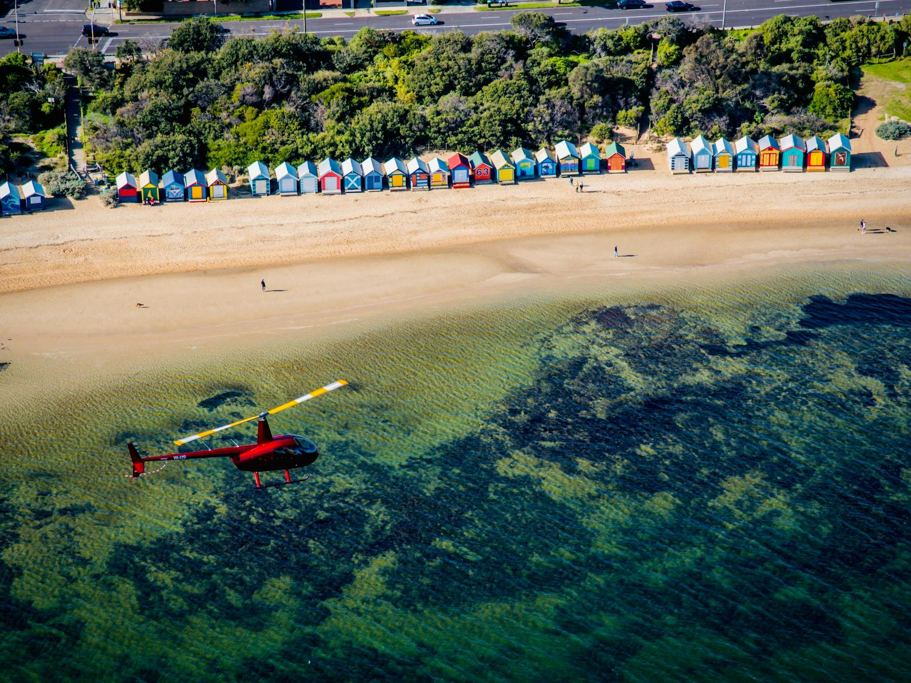 Helicopter Ride over Melbourne CBD and Bright Beach Boxes in Port Phillip Bay with Rotor One