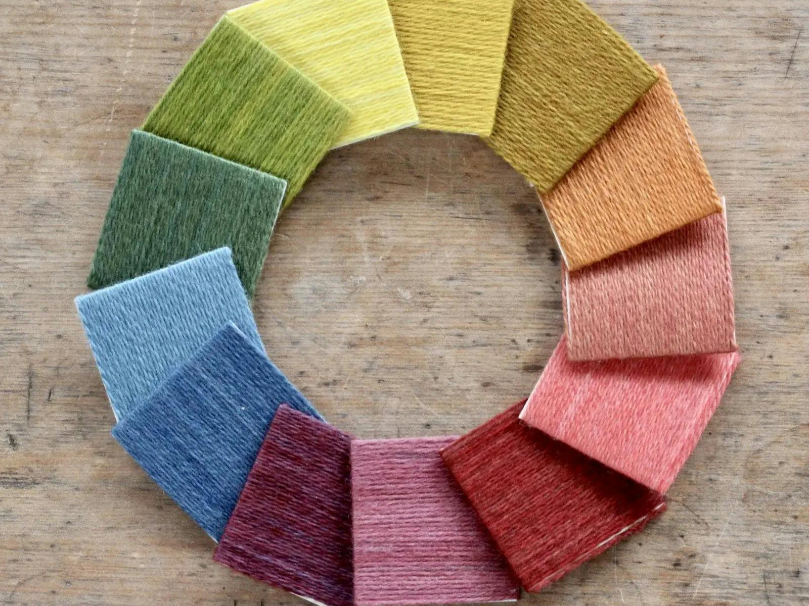 Colourful circle of natural dye samples