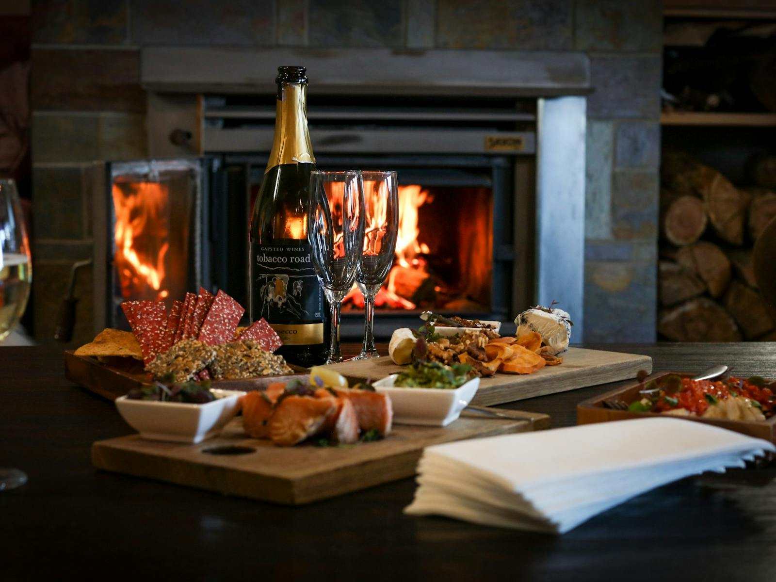 Tasting platter by the fire