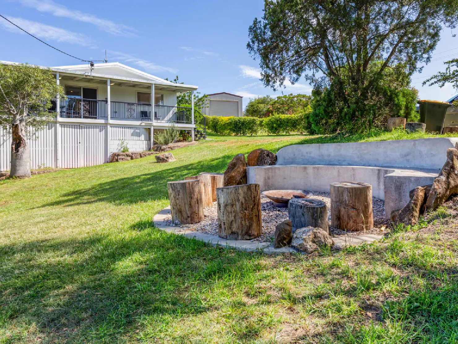 Outdoor firepit area overlooking view