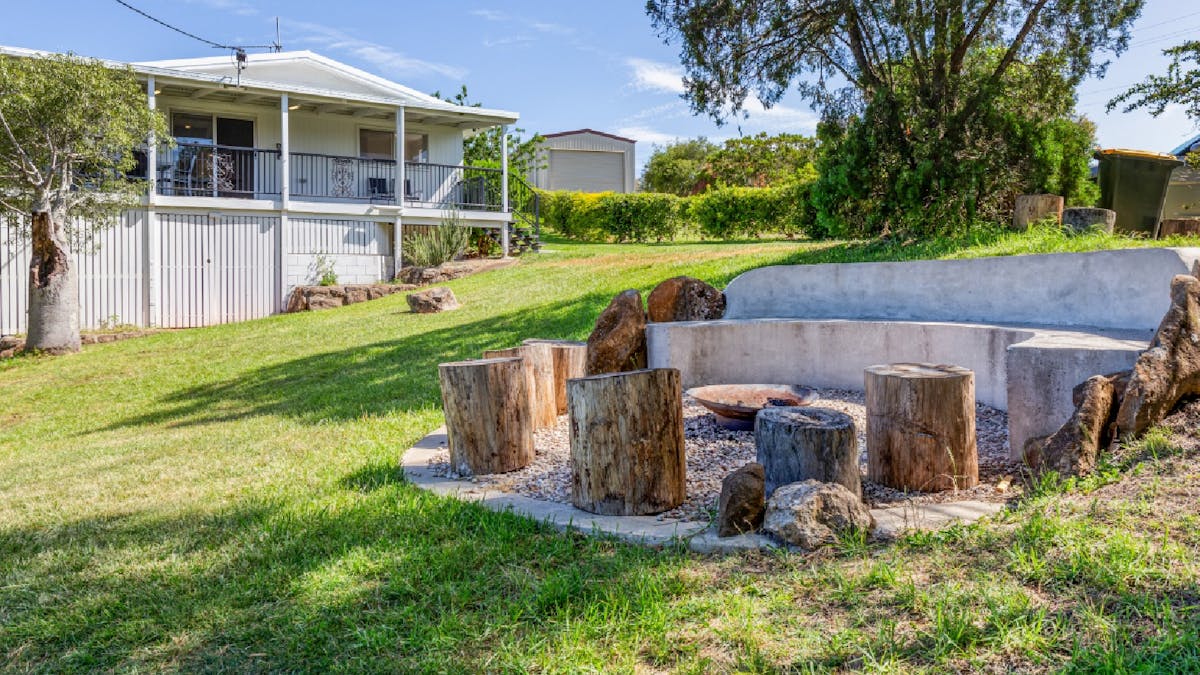 Outdoor firepit area overlooking view