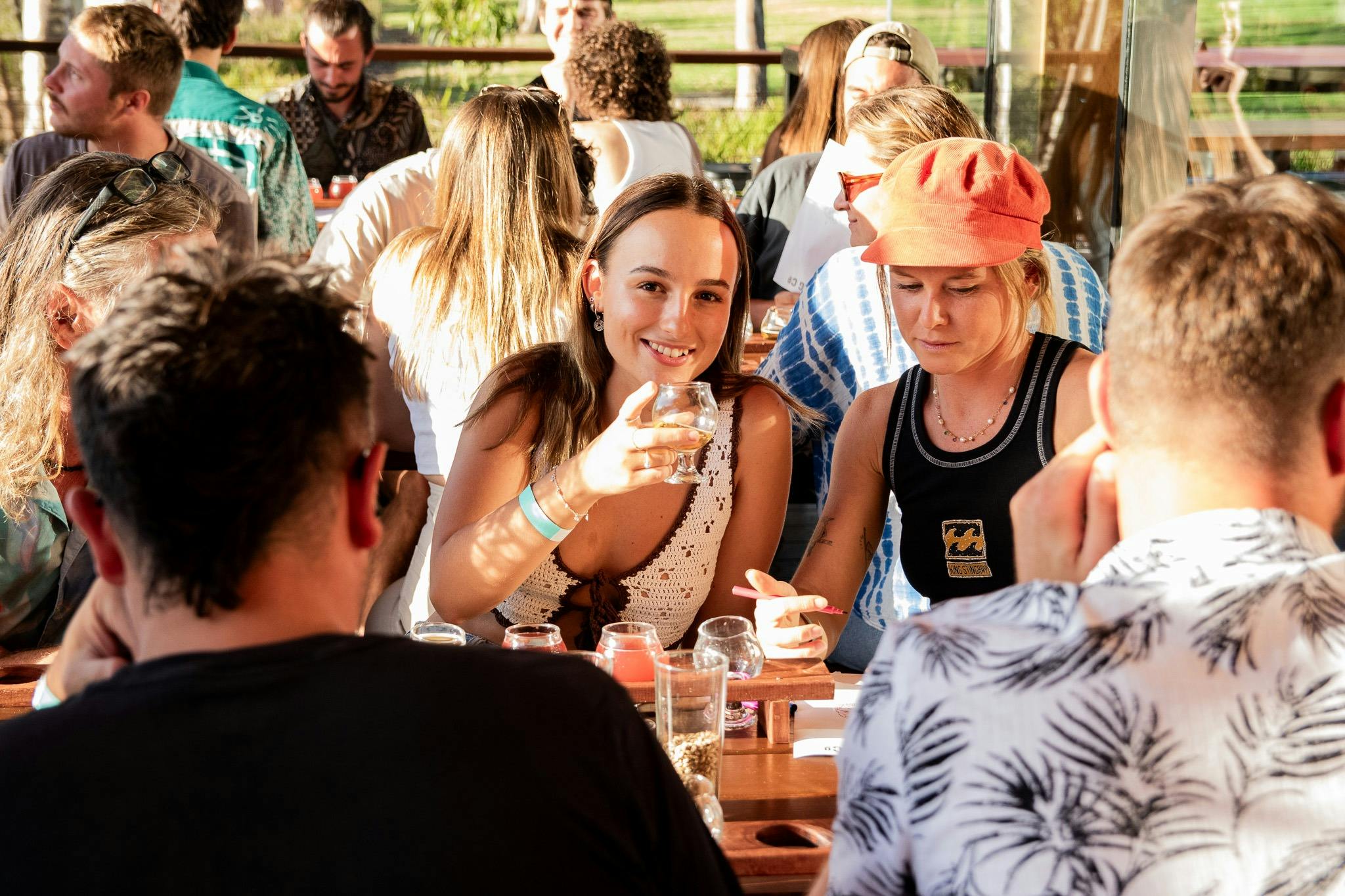 Two friends enjoy a guided tasting by head brewer Gavin Williams at Black Brewing Co