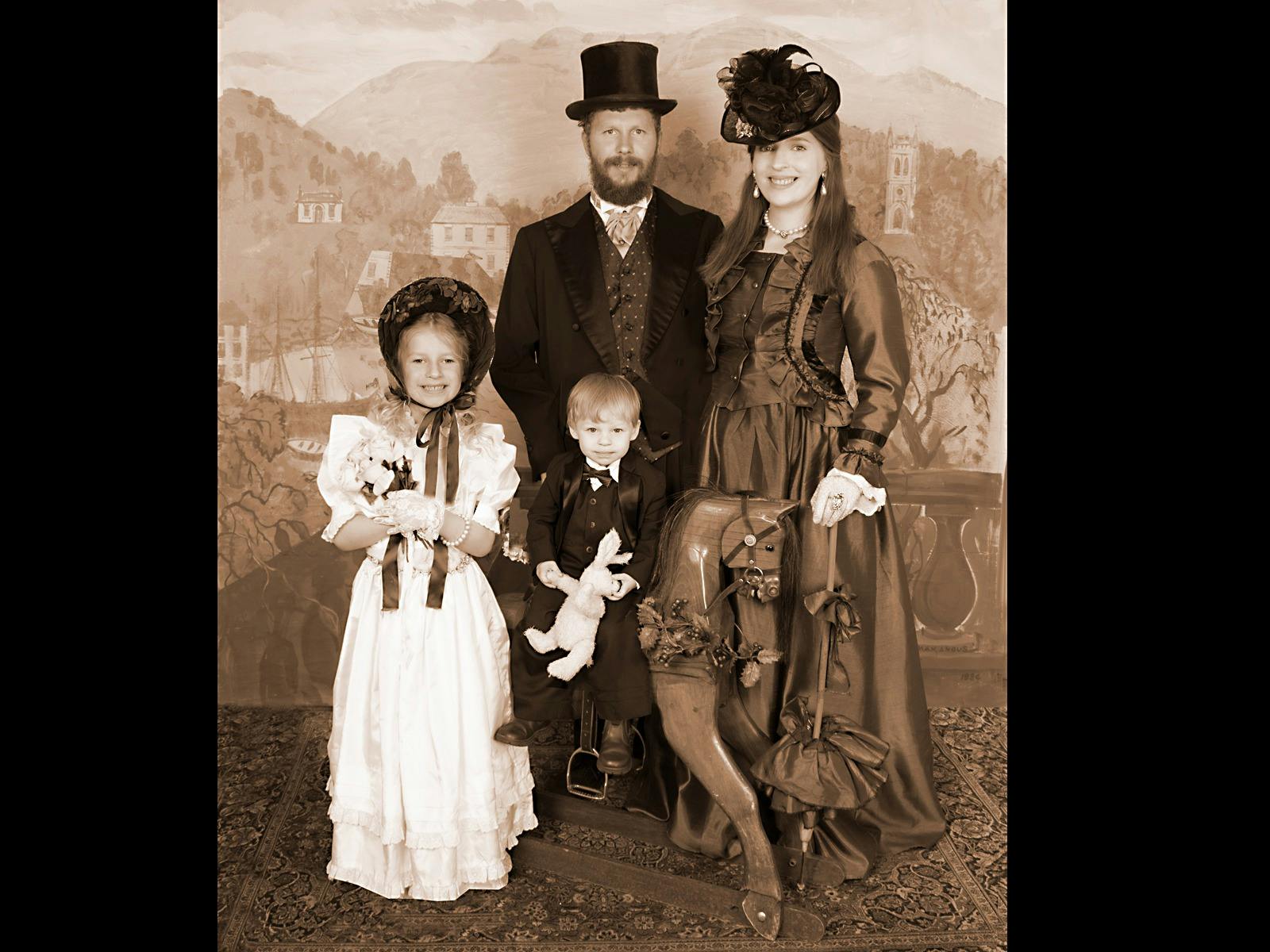 Family portrait in Victorian-era costume image