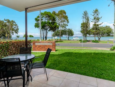 Patio with water views