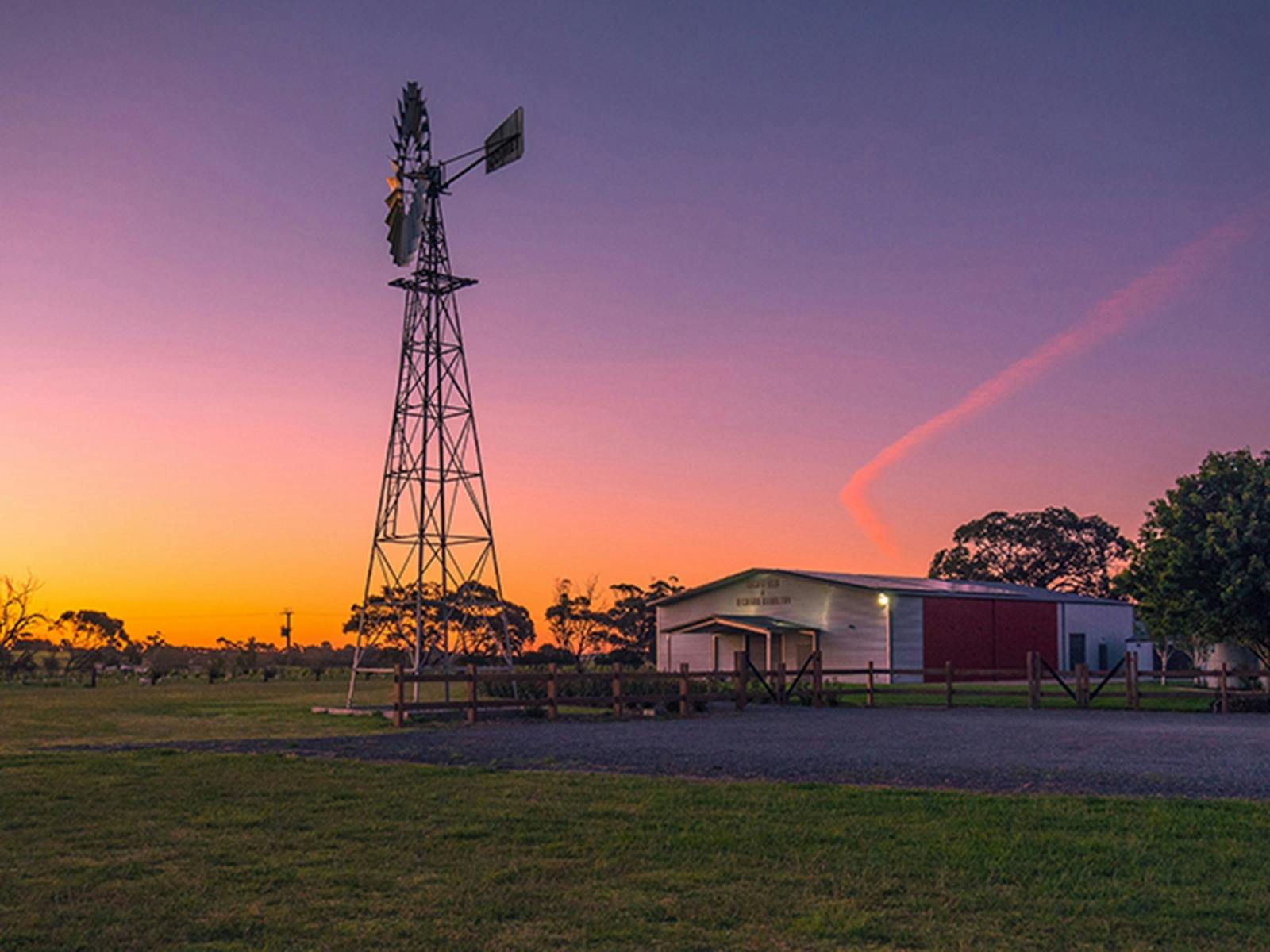 Sunset over the windmill at the McLaren Vale Cellar Door