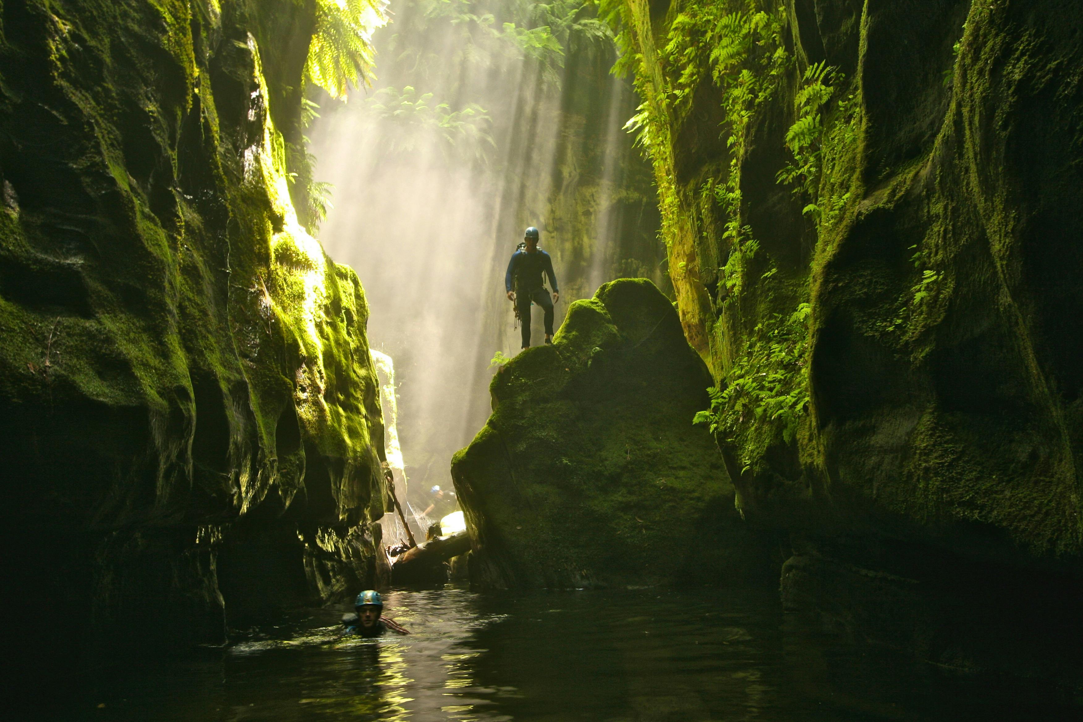 Person canyoning in the Blue Mountains
