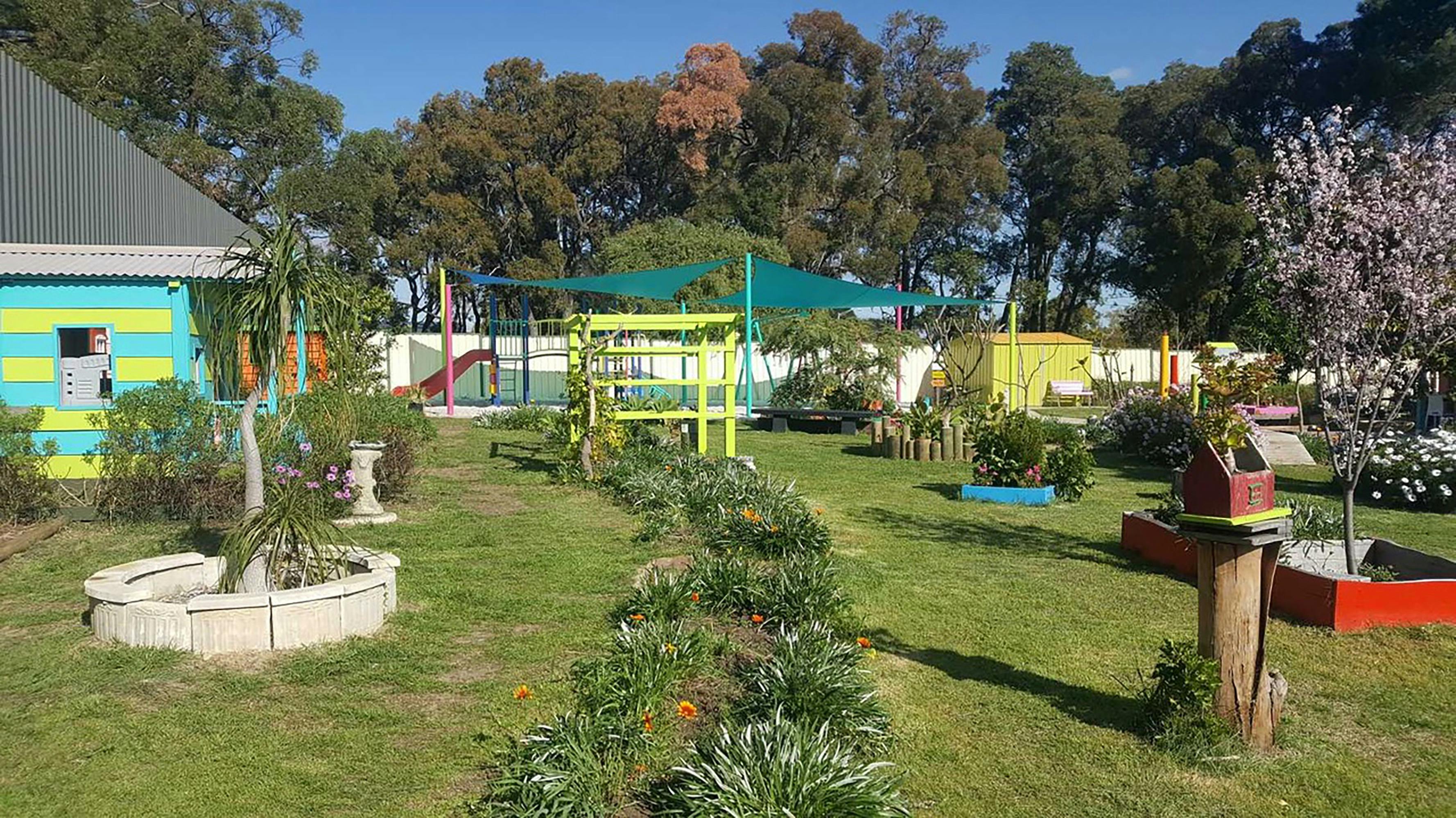 There's a huge swing set and fairy cubbies at Magic Barn Fairy Garden as well as lots of fairies