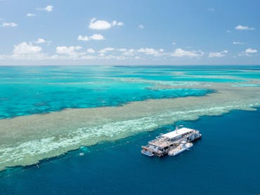 Aerial view of Reefworld Pontoon at Hardy Reef