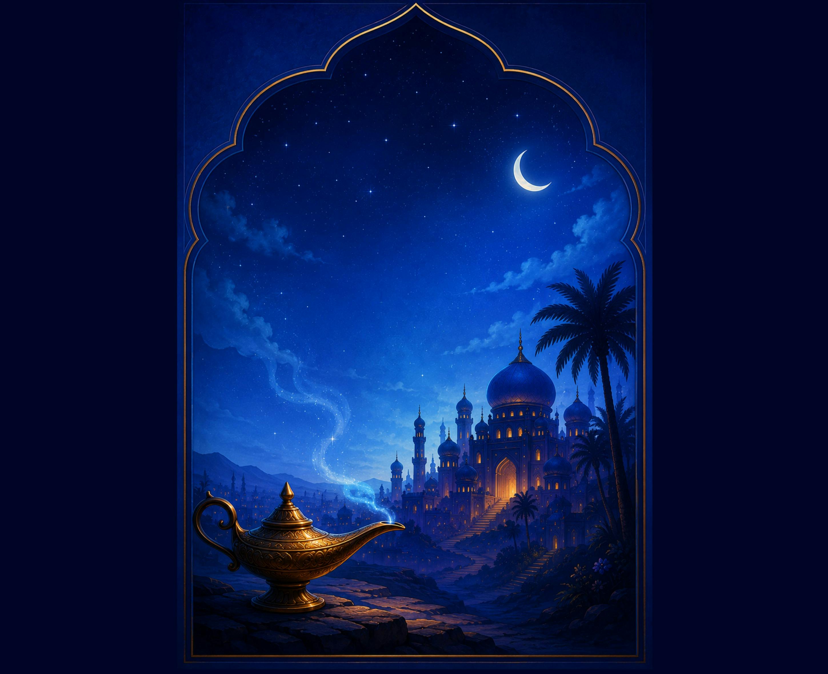 Arabian scene on a blue background