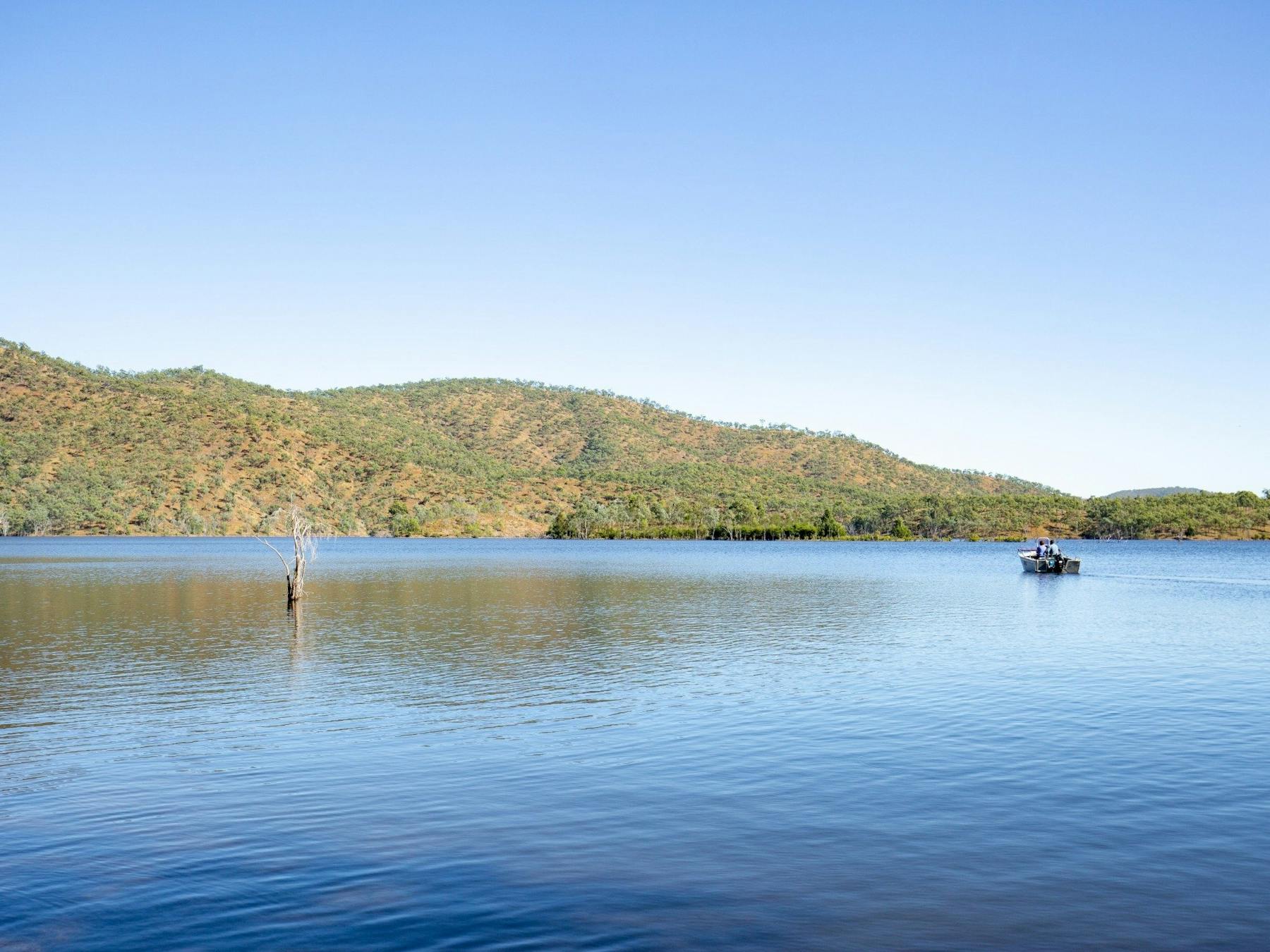 Small fishing boat on Lake Cania