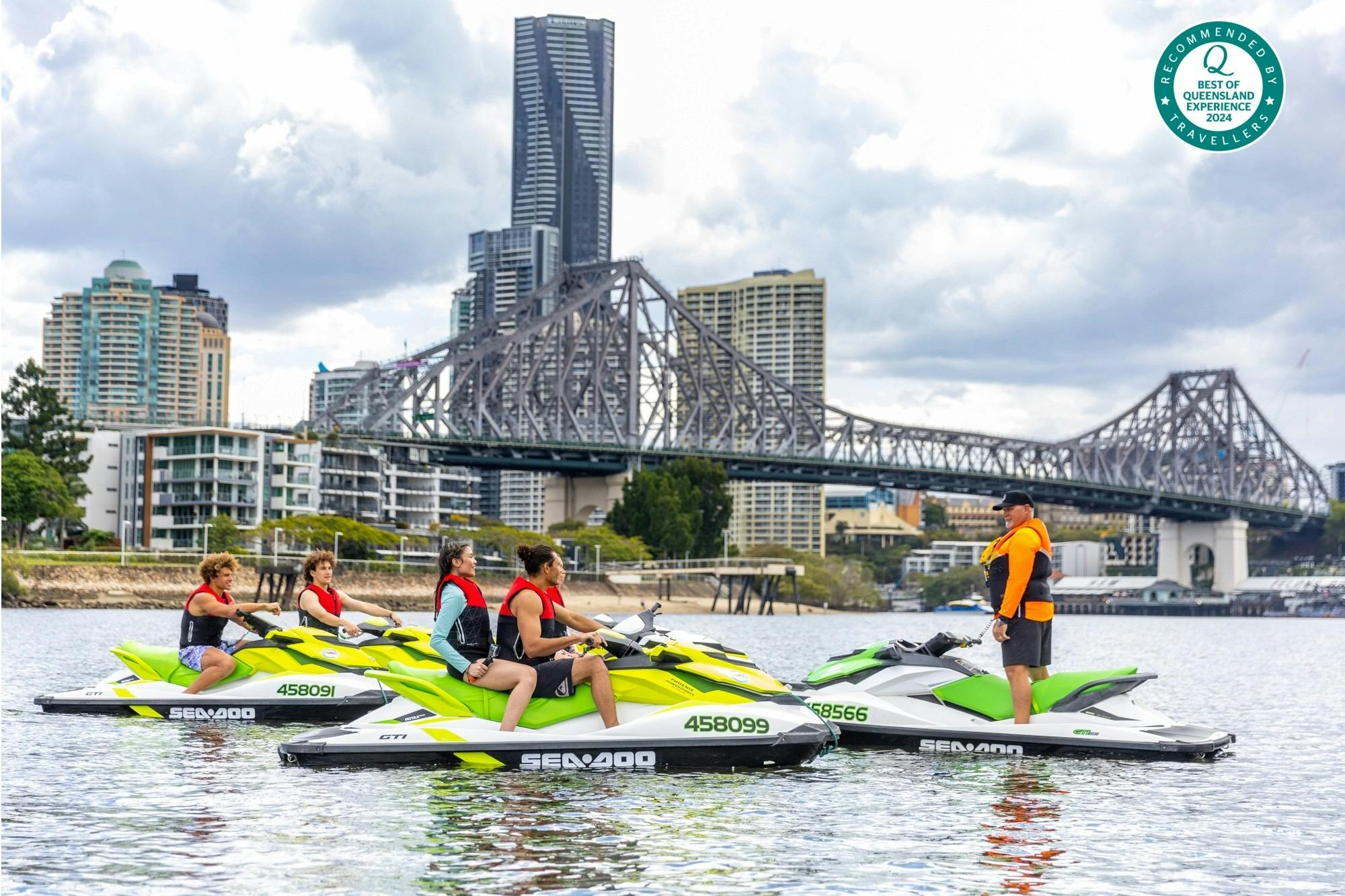 enjoying the beautiful views of brisbane city skyline and the story bridge