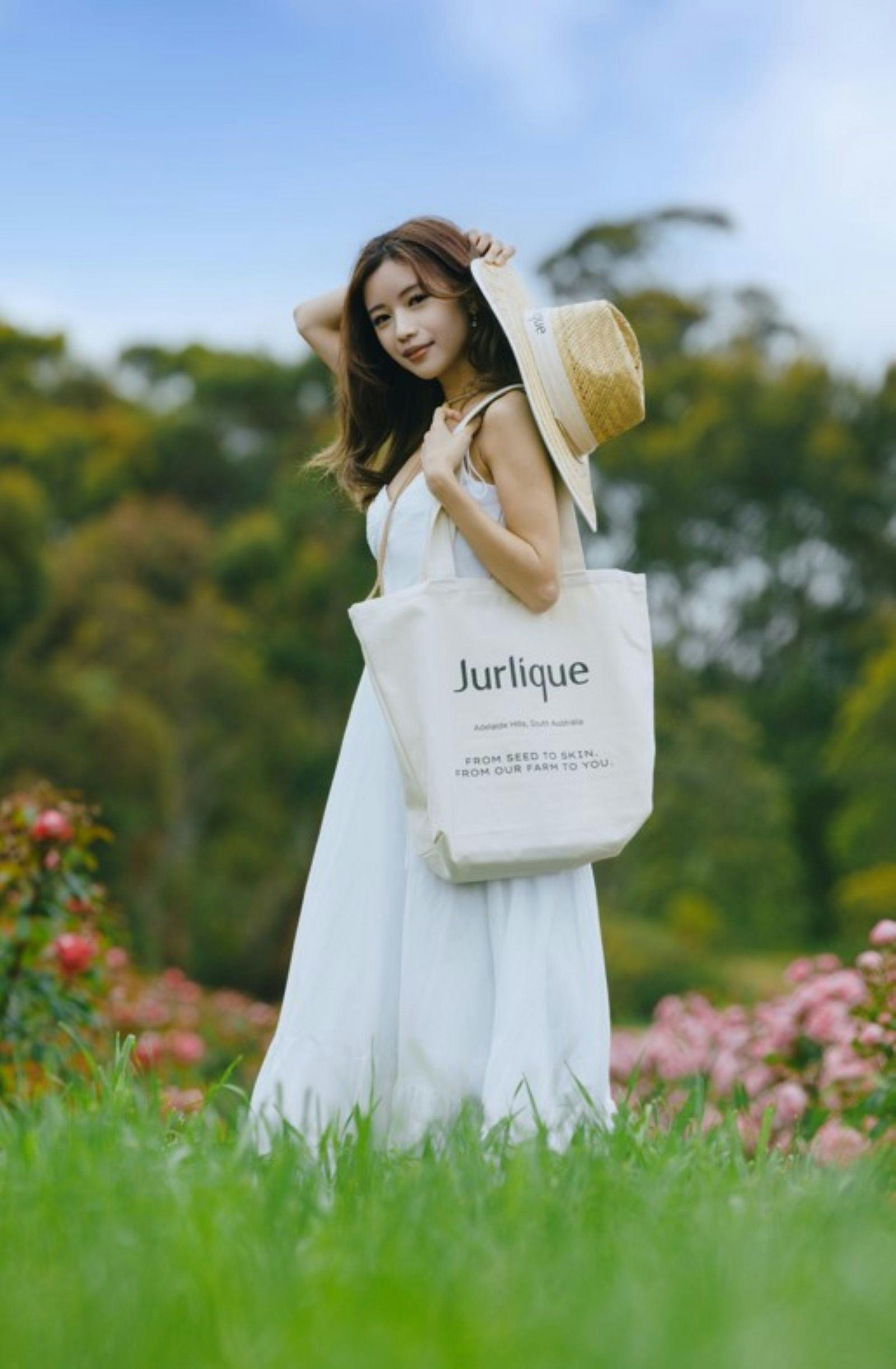 In field with Jurlique Farm Merchandise