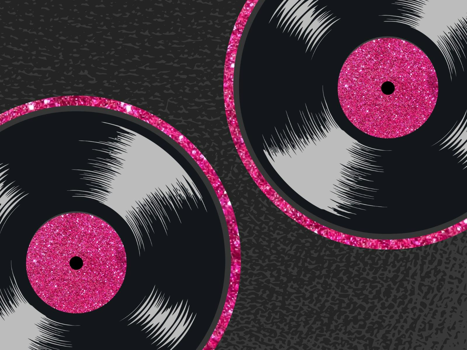 Two records with pink sparkly outline Two records with pink sparkly outline