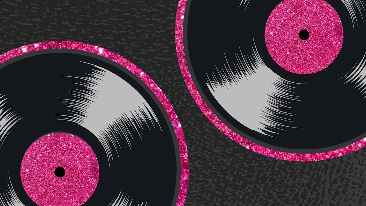 Two records with pink sparkly outline
