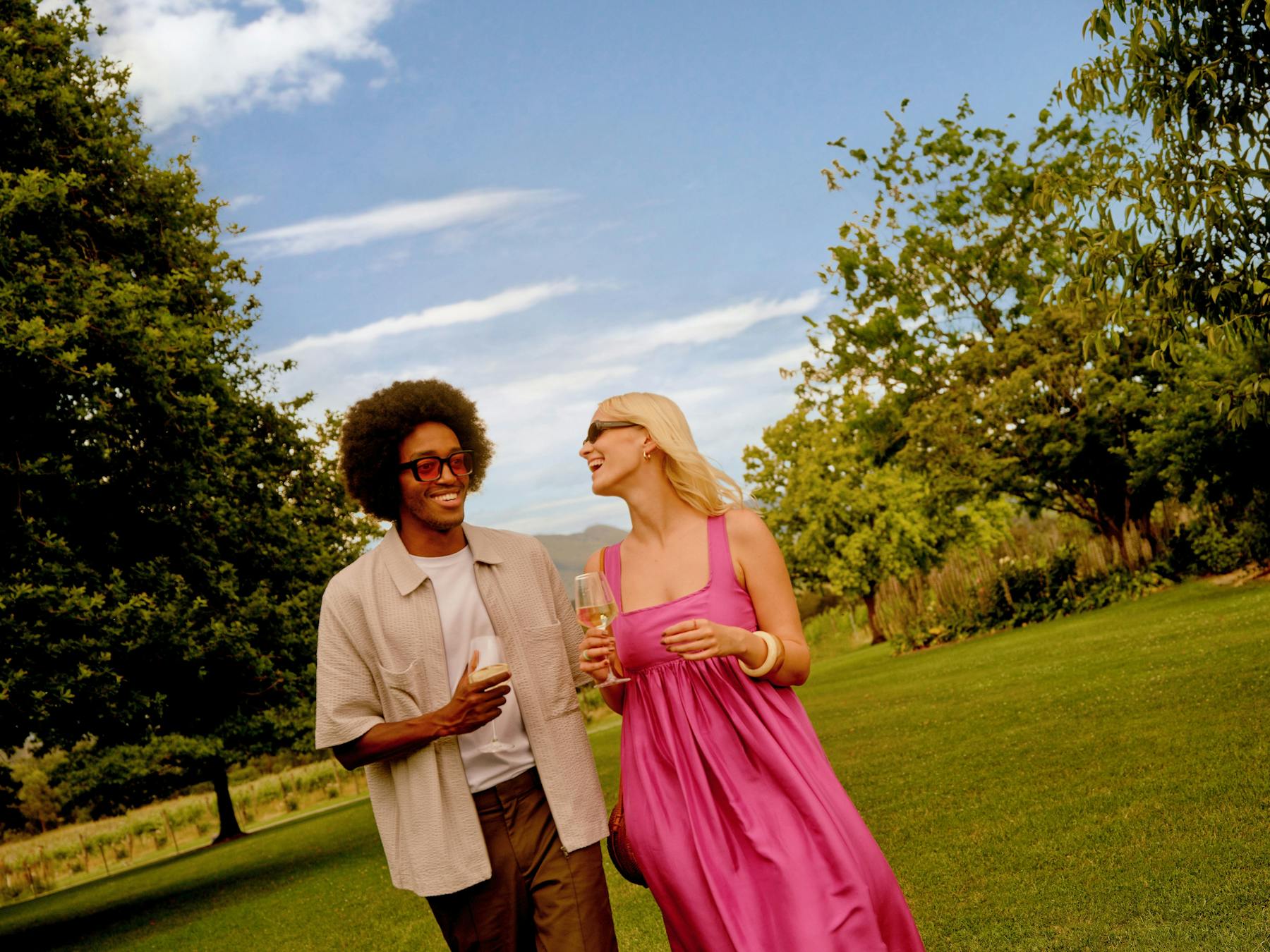 A couple walking through the grounds
