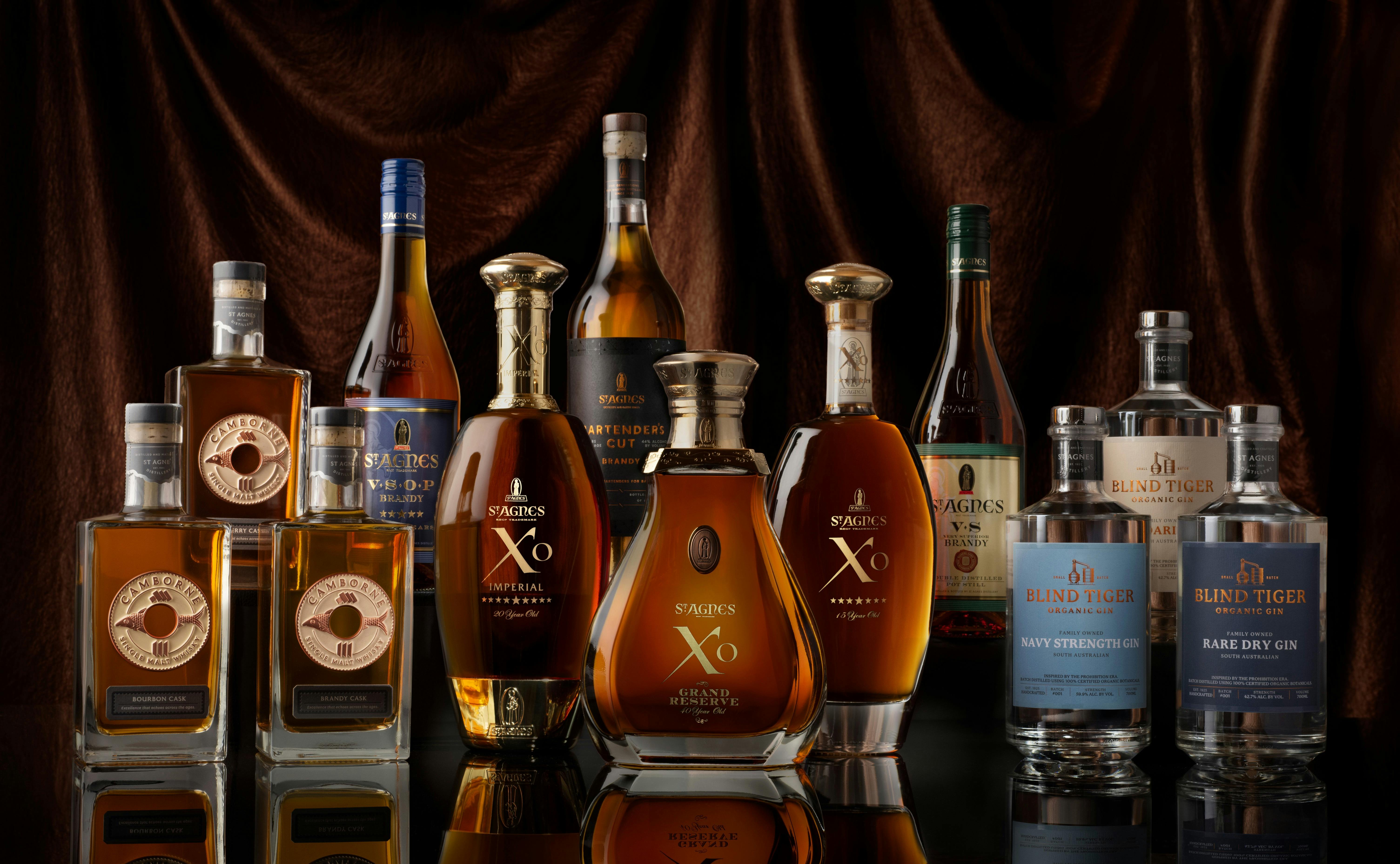 photo of all the spirit produced at St Agnes Distillery