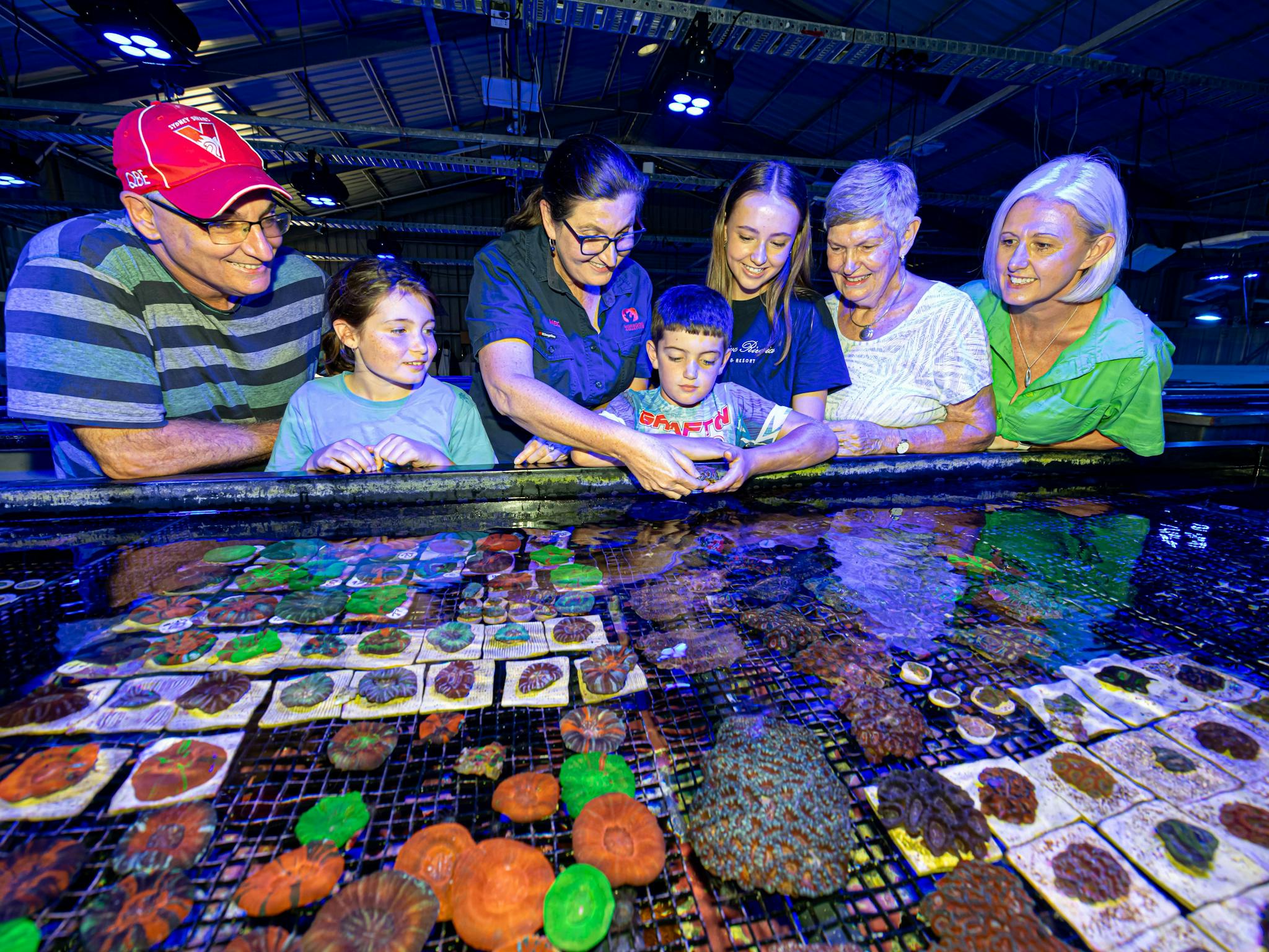 A group enjoying the behind-the-scenes tour of Monsoon Aquatics Coral Farm in Bundaberg, Australia A group enjoying the behind-the-scenes tour of Monsoon Aquatics Coral Farm in Bundaberg, Australia