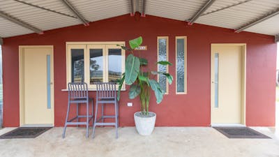 Units 1 and 2 front entry, left is Le Roi Burrow, right is La Dame Burrow