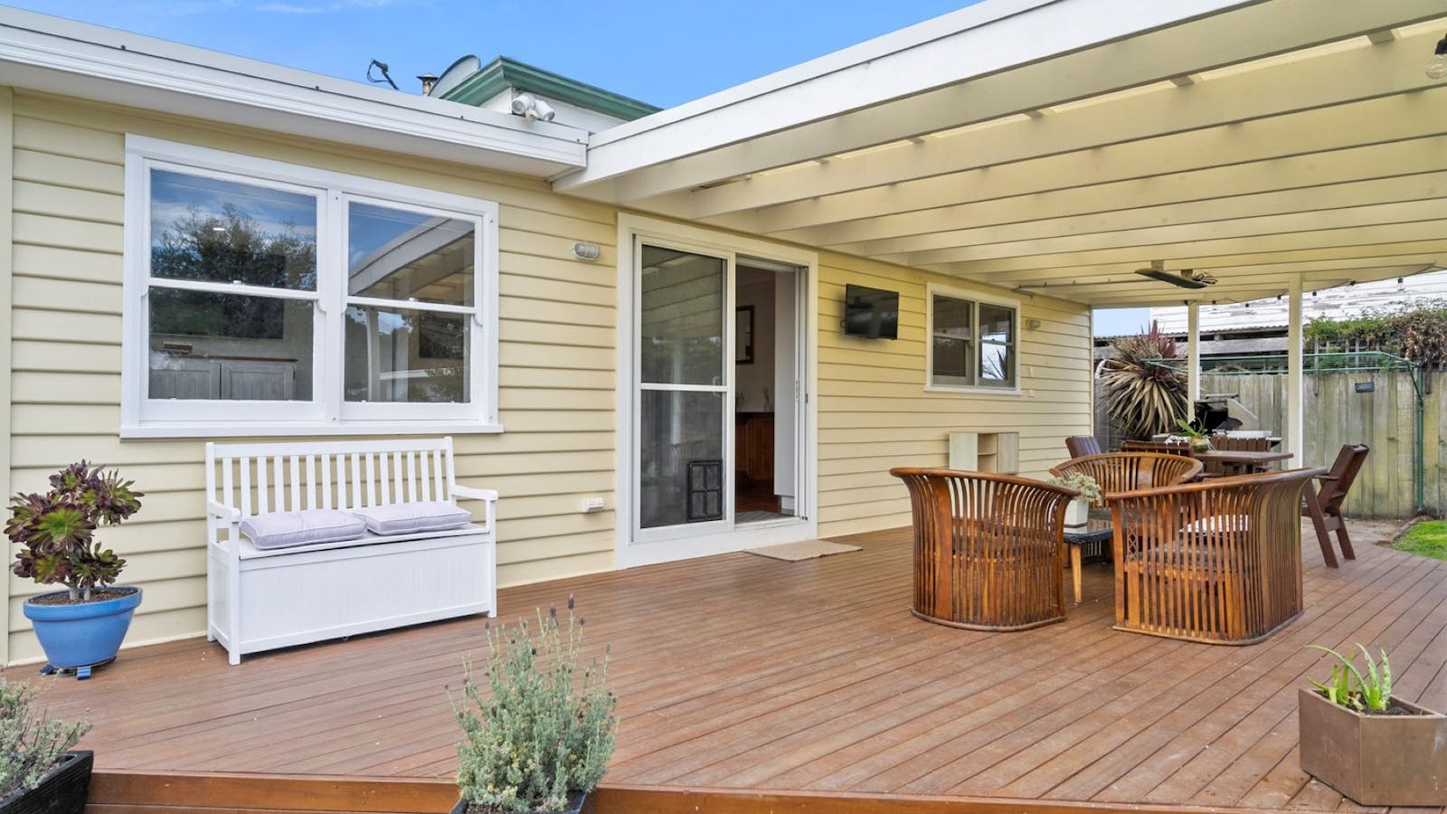 Large Back Deck with BBQ,Lounge, and Dining .With Television and outdoor heater and Shower
