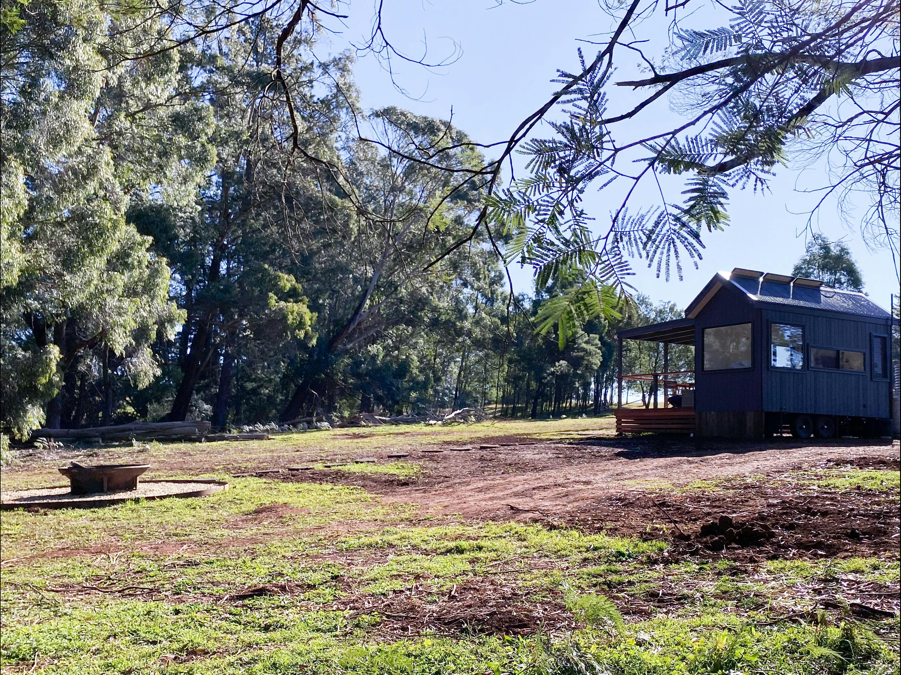 T2 tiny house nestled in amongst the bushland and outdoor firepit