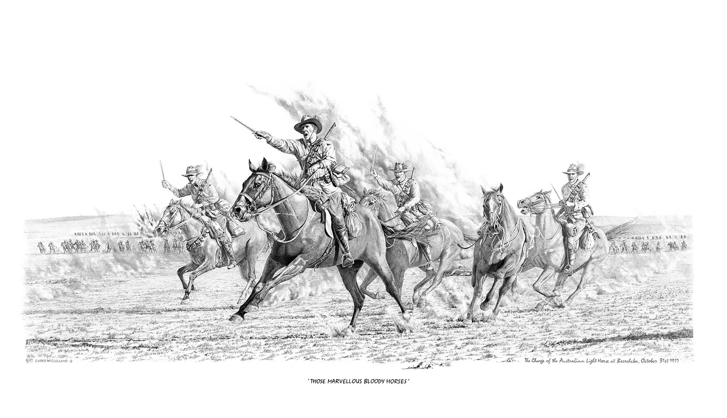 Drawing of the charge at Beersheba by Australian Light Horse