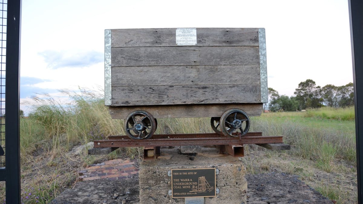 Replica of a coal skip used in the Warra Underground Coal Mine. Constructed using platform boards Replica of a coal skip used in the Warra Underground Coal Mine. Constructed using platform boards