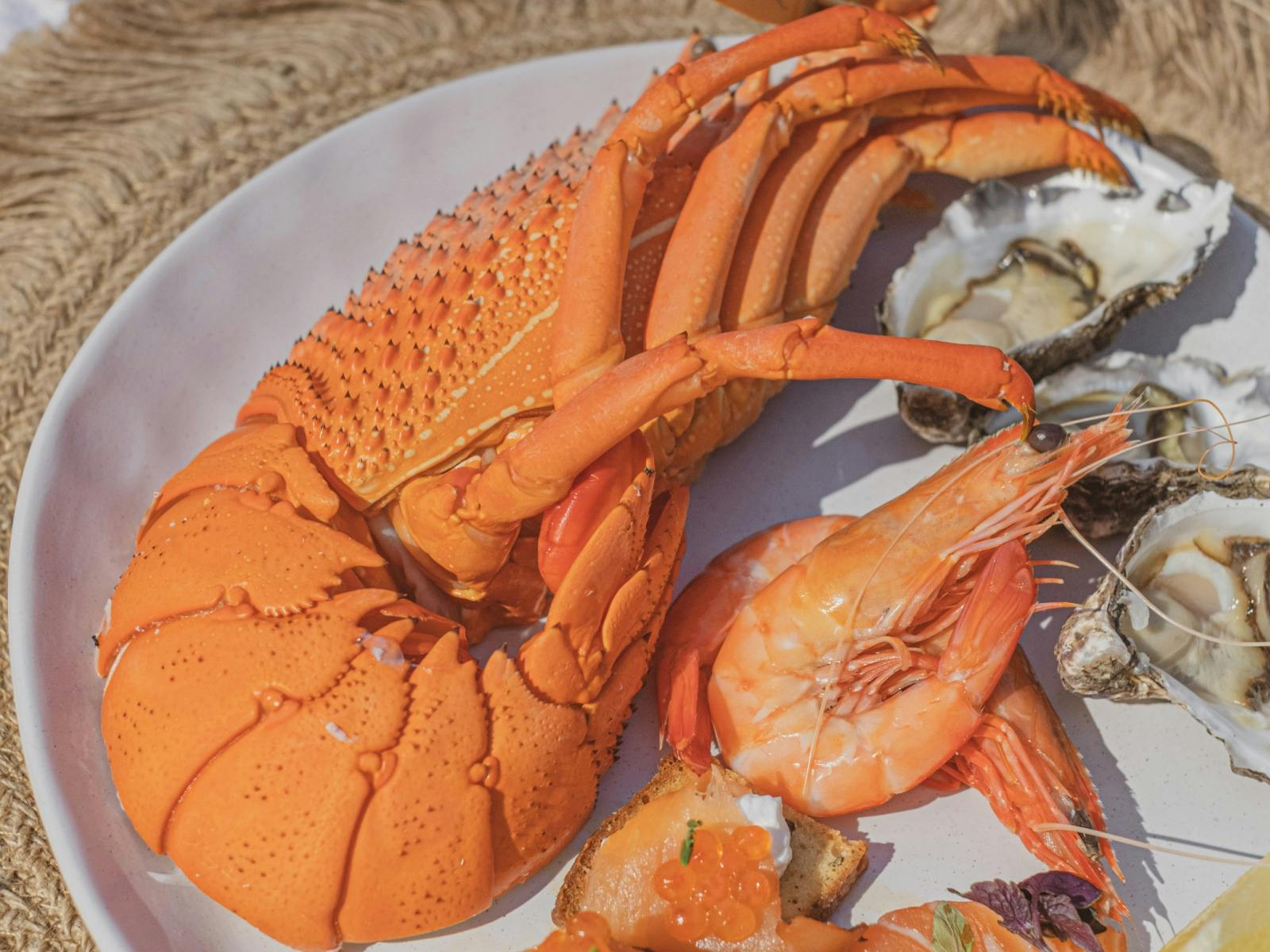 ロブスター、エビオイスターのシーフードプレート
