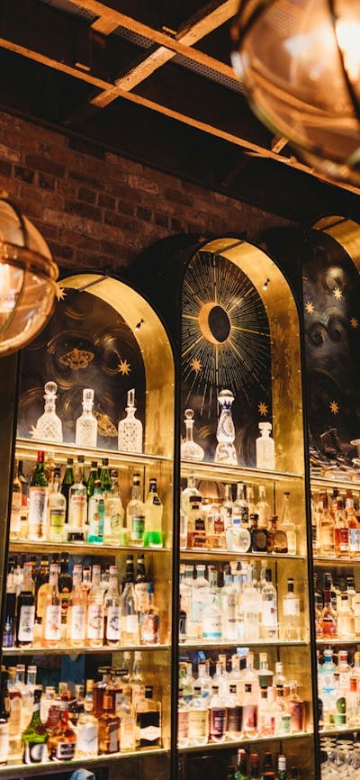 Beautiful decorated bar wall and shelves
