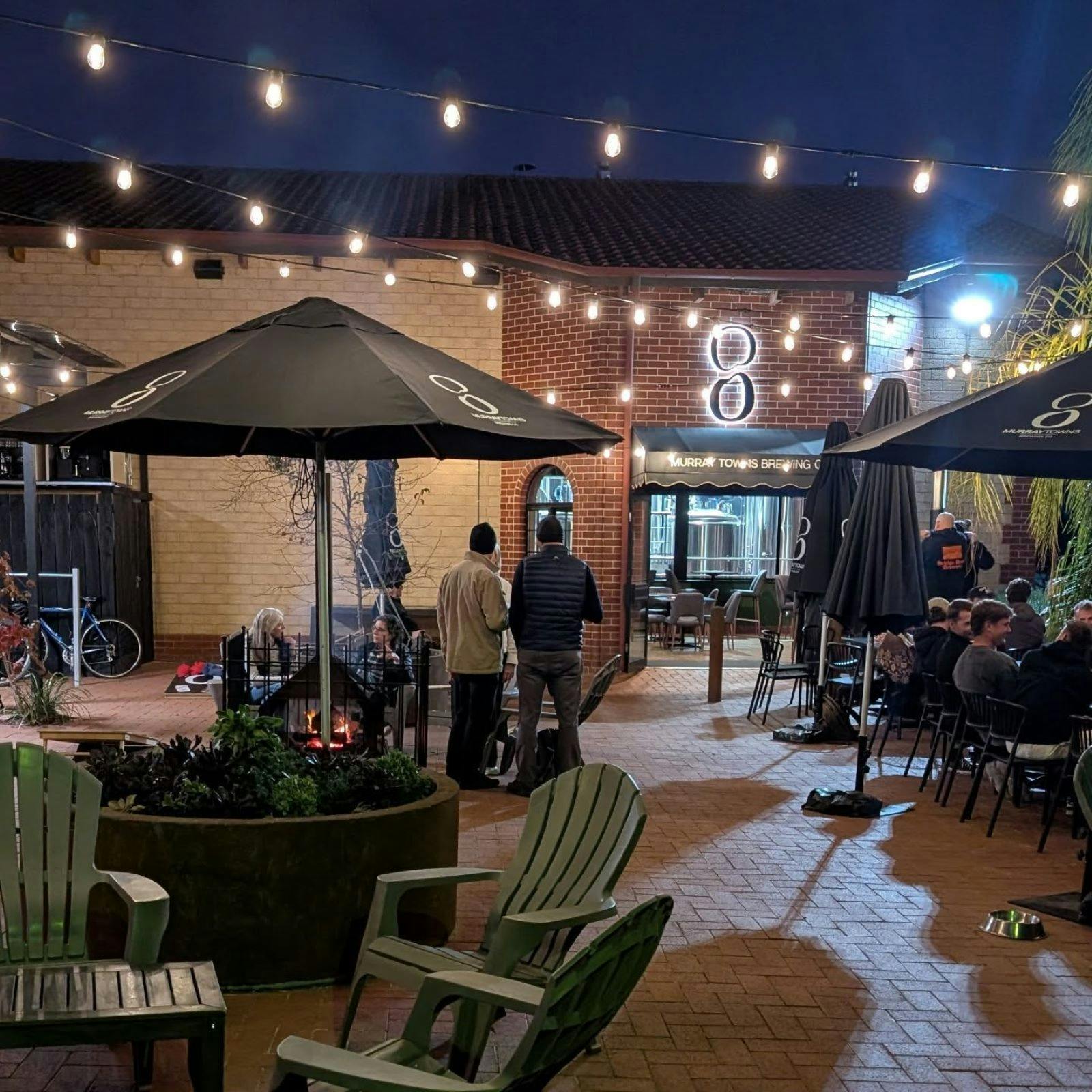 Night time at the beer garden at Murray Town Brewing Co