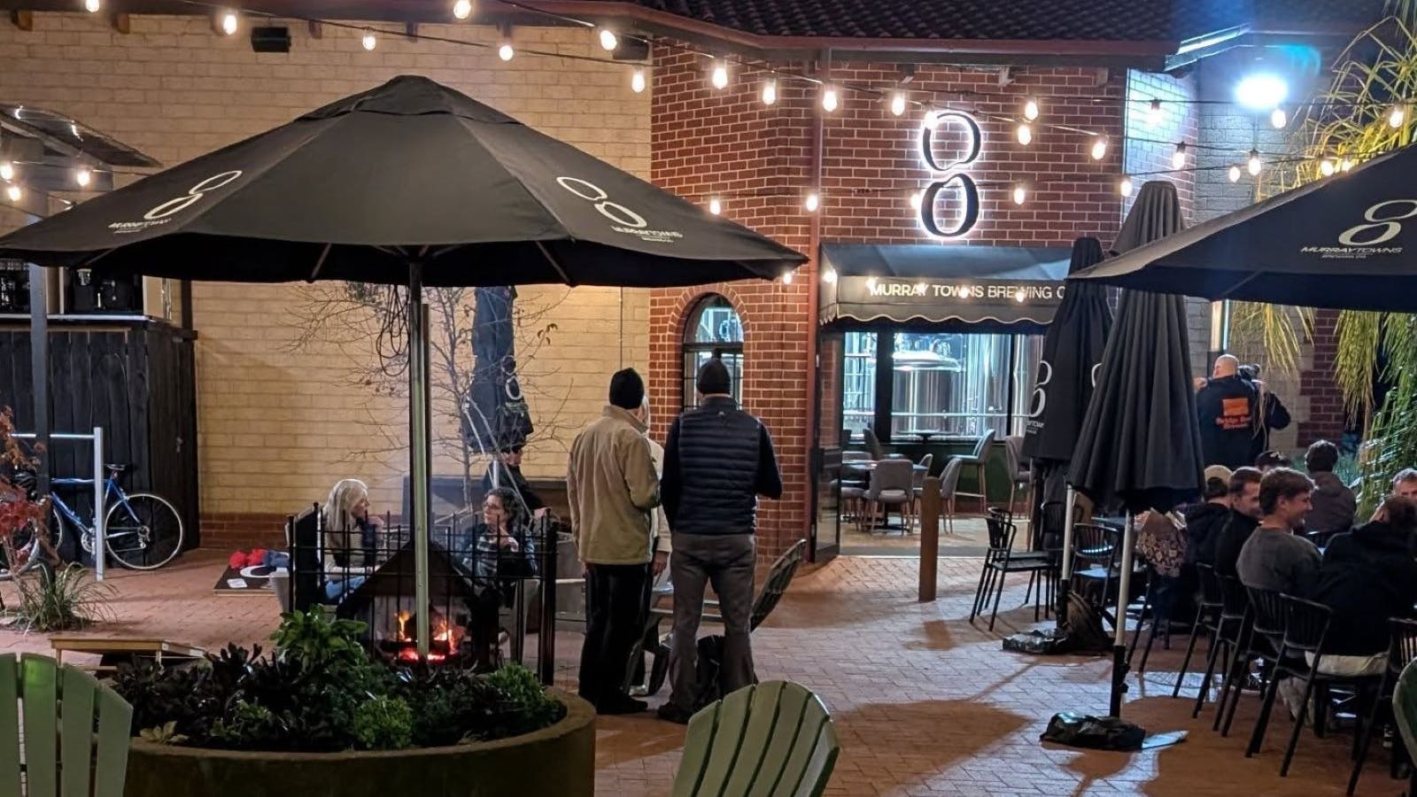 Night time at the beer garden at Murray Town Brewing Co