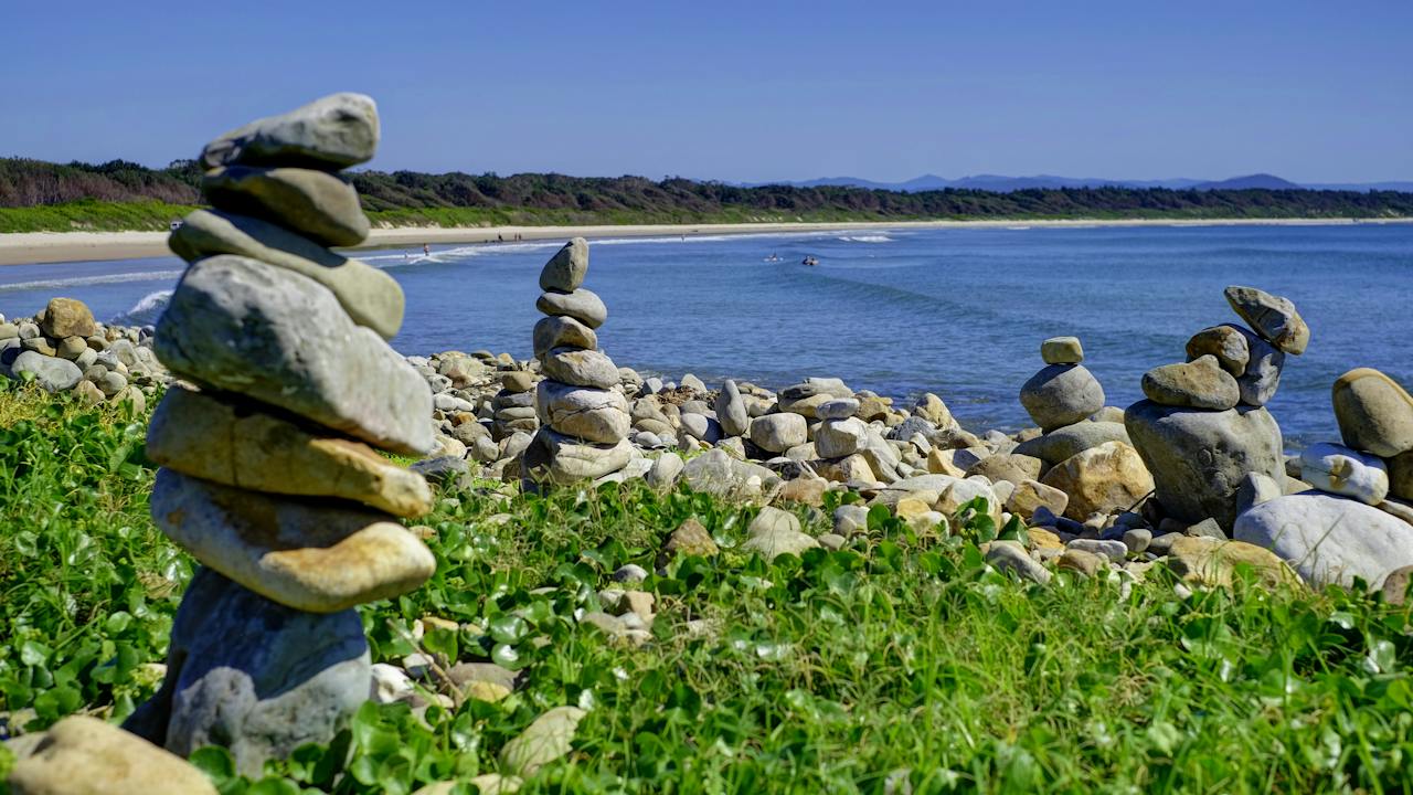 Stone stacks overlooking the beach at Crowdy Head