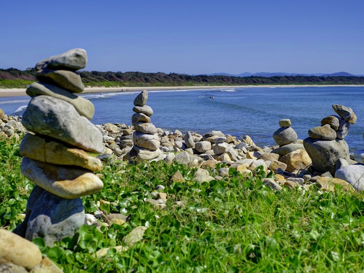 Stone stacks overlooking the beach at Crowdy Head