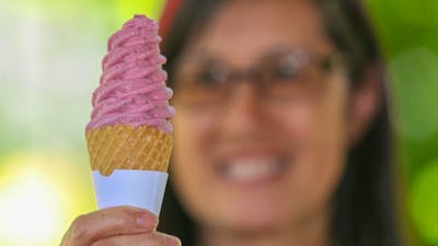 Woman holding a Berry Icecream