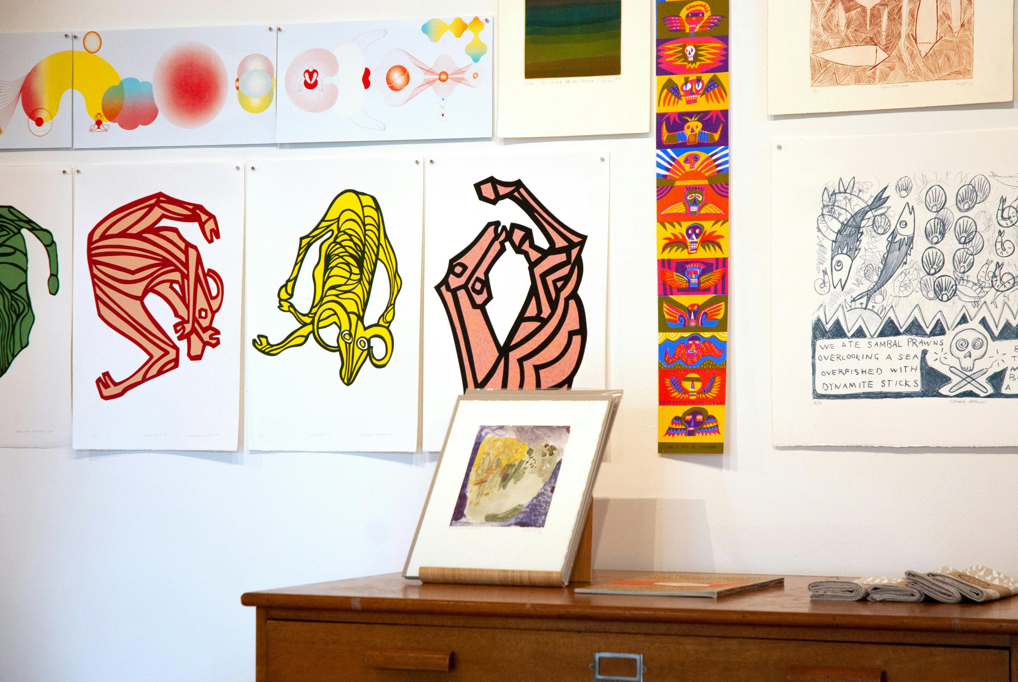 Screenprints, relief, etchings and lithographs on display