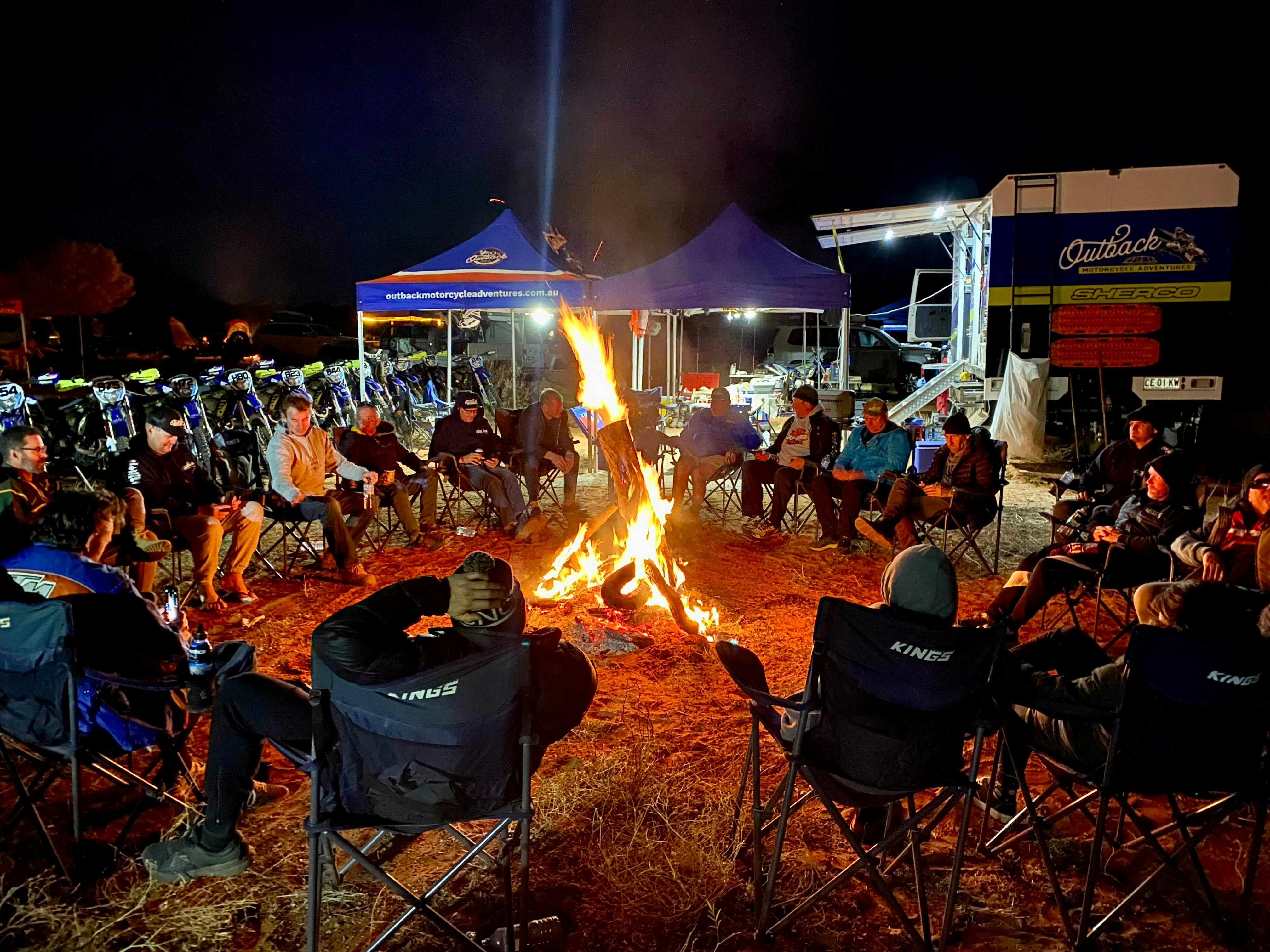 Enjoying a roaring campfire