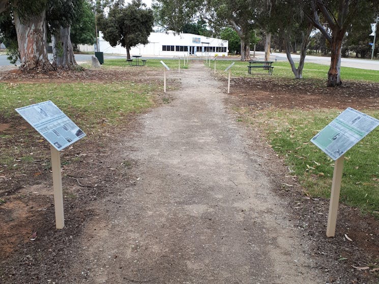 Walking path with two storyboards on local history