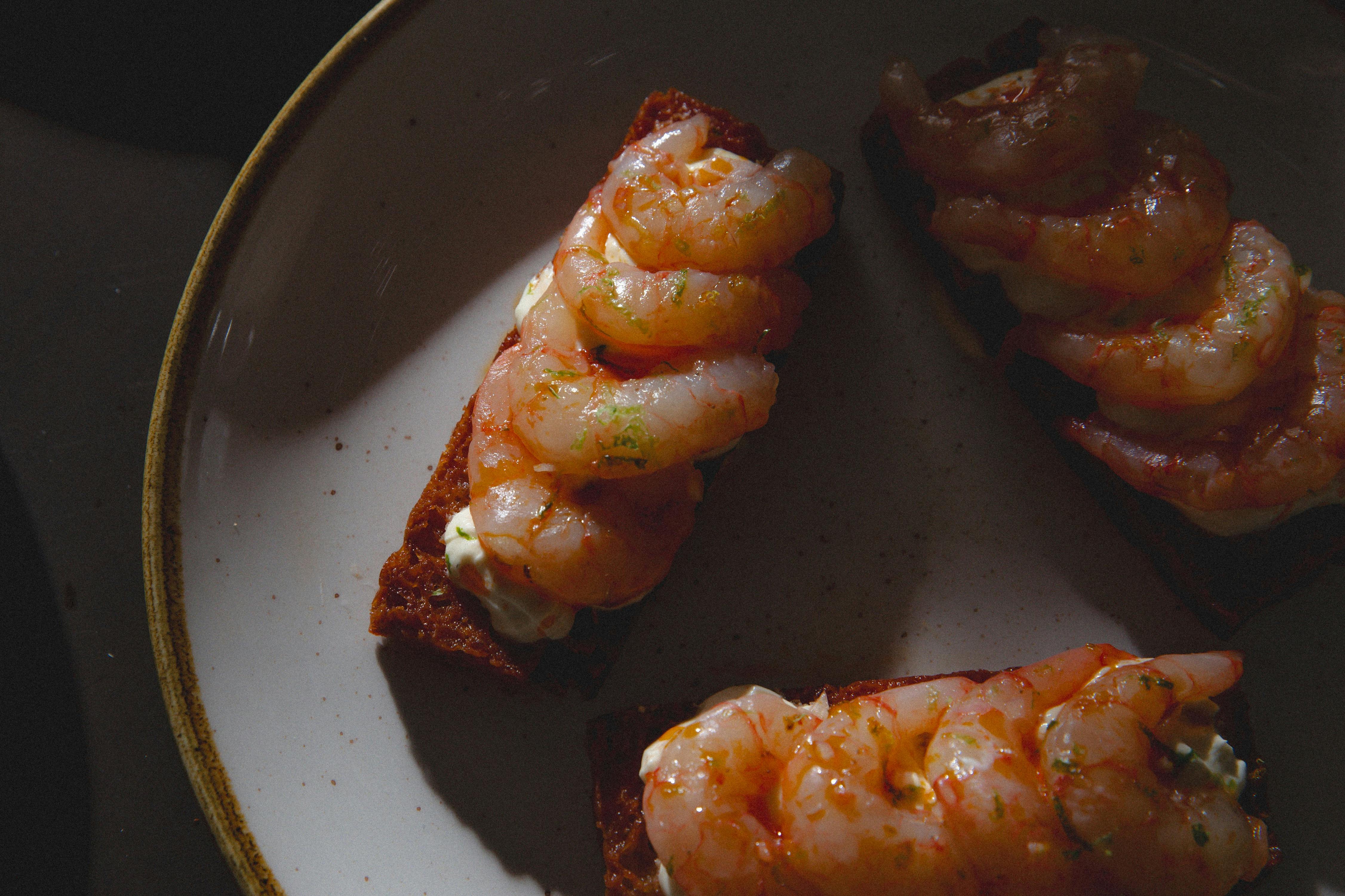Raw Red Carid prawn tostadas, on the menu at Letra House.