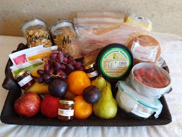 Granite Belt's produce, wine and food in a hamper at Earth & Soul Retreat, Southern Queensland