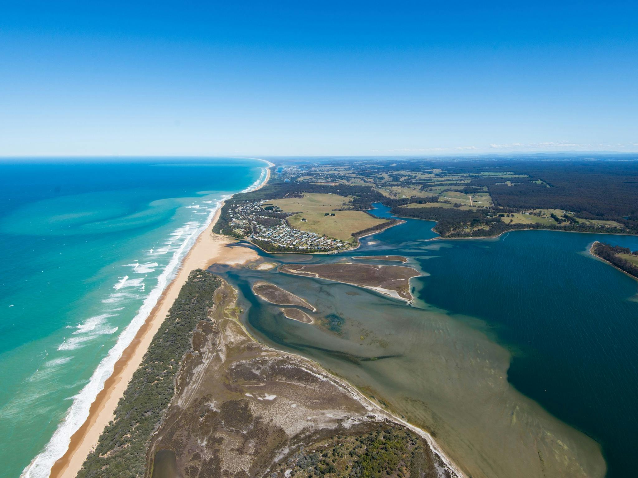 View of Lakes Tyers and Lakes Tyers Beach looking west
