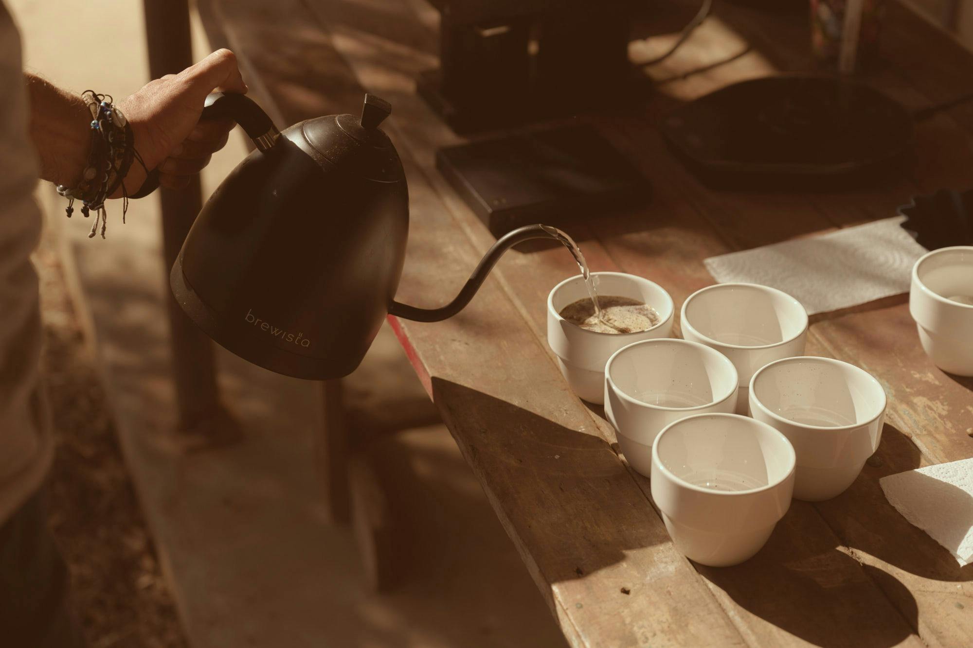 Pour-over coffee tasting using Australian-grown beans at the Jack Murat Coffee Farm.