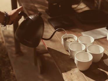 Pour-over coffee tasting using Australian-grown beans at the Jack Murat Coffee Farm.