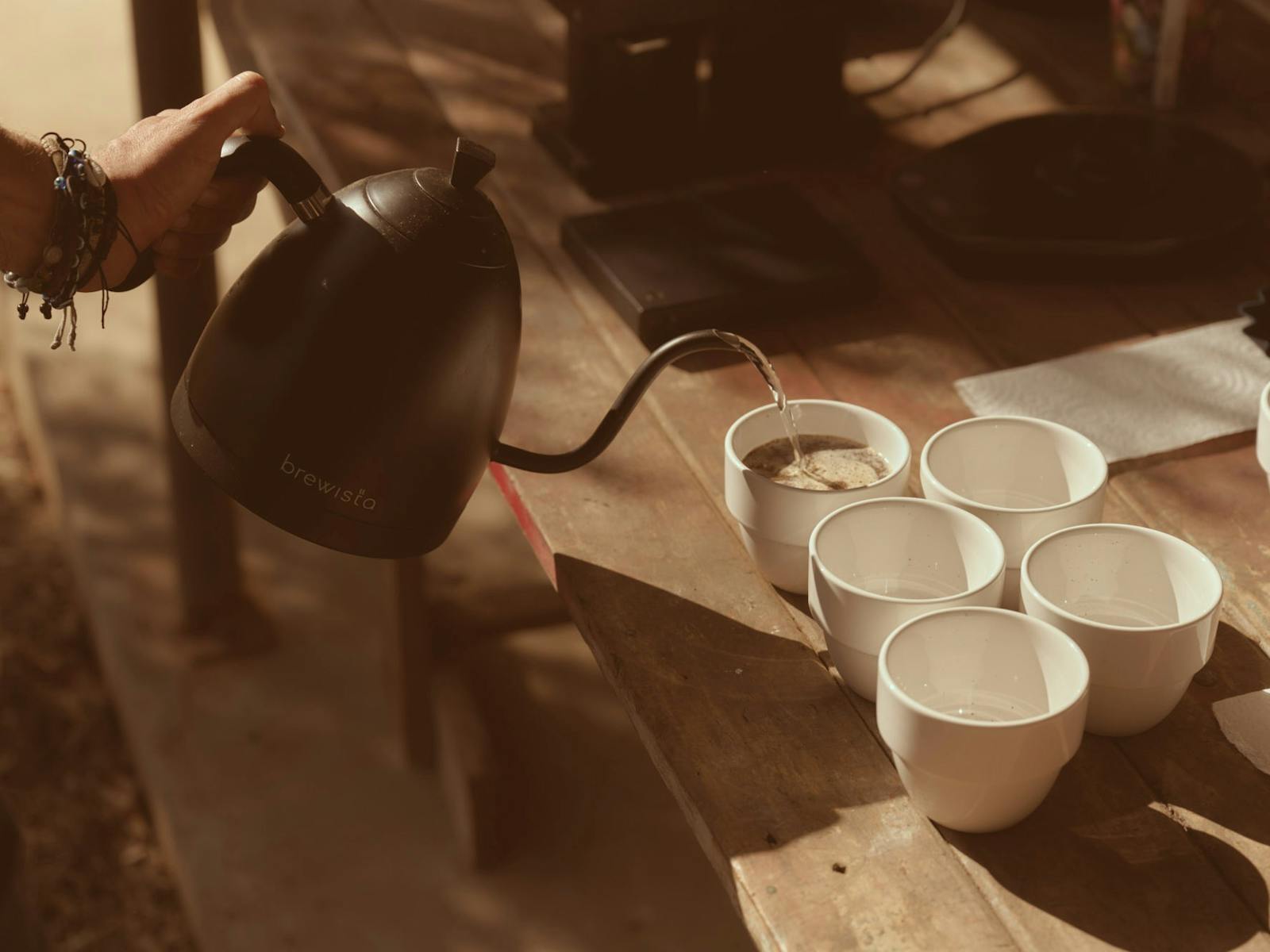 Pour-over coffee tasting using Australian-grown beans at the Jack Murat Coffee Farm. Pour-over coffee tasting using Australian-grown beans at the Jack Murat Coffee Farm.