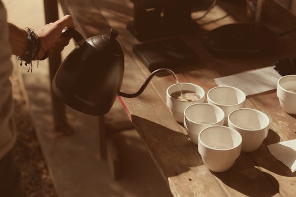 Pour-over coffee tasting using Australian-grown beans at the Jack Murat Coffee Farm.