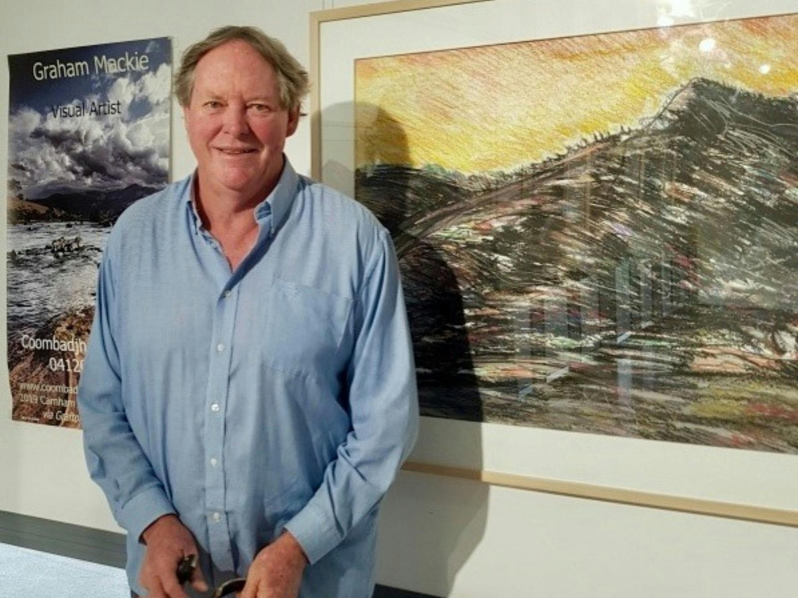 Artist Graham Mackie in the Coombadjha Art Studio and Gallery