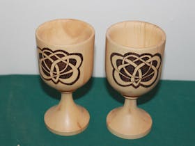 Turned Wood Wine Goblets decorated with Pyrography Celtic style knot design